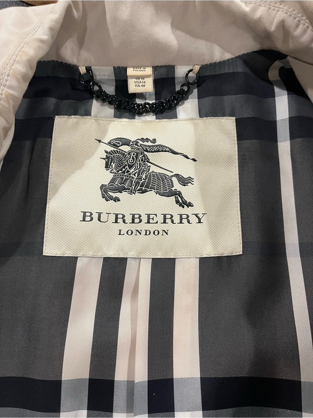 Burberry Beige Double-Breasted Trench with Brown leather Belt with tags SZ 14R - Picture 10 of 15